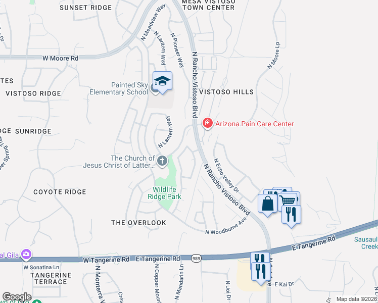 map of restaurants, bars, coffee shops, grocery stores, and more near 12430 North Brightridge Drive in Oro Valley