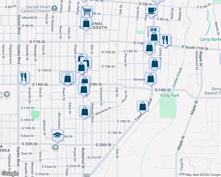 map of restaurants, bars, coffee shops, grocery stores, and more near 1425 Chestnut Street in Abilene