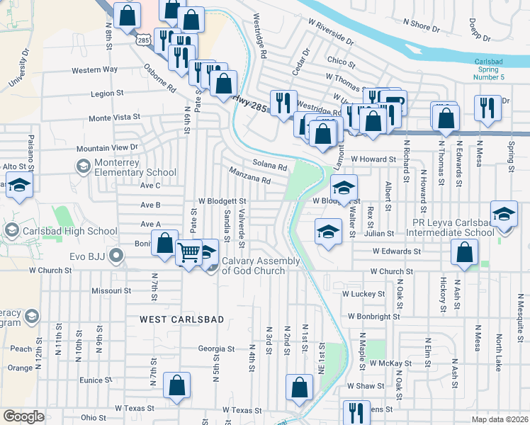map of restaurants, bars, coffee shops, grocery stores, and more near 1812 Rincon Street in Carlsbad