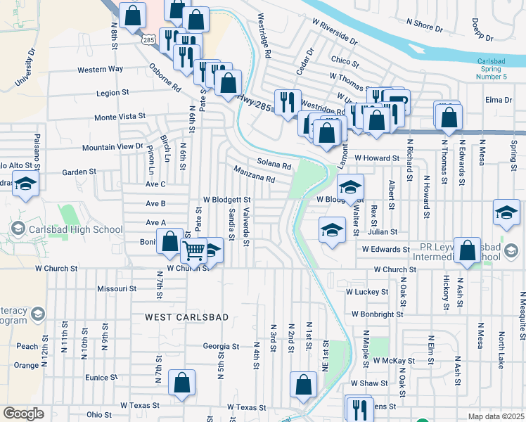 map of restaurants, bars, coffee shops, grocery stores, and more near 1812 Rincon Street in Carlsbad