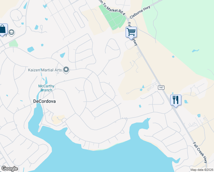 map of restaurants, bars, coffee shops, grocery stores, and more near 3916 Cimmaron Trail in Granbury