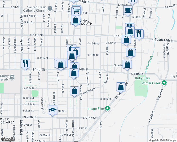 map of restaurants, bars, coffee shops, grocery stores, and more near 1118 South 15th Street in Abilene