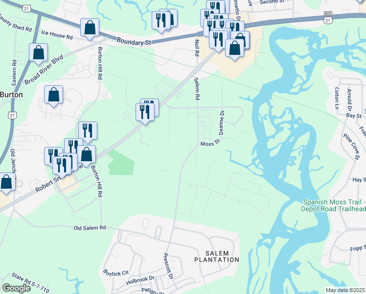 map of restaurants, bars, coffee shops, grocery stores, and more near 76 State Road S-7-234 in Beaufort