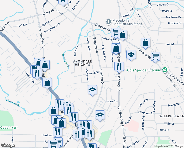 map of restaurants, bars, coffee shops, grocery stores, and more near 1111 Winston Road in Columbus