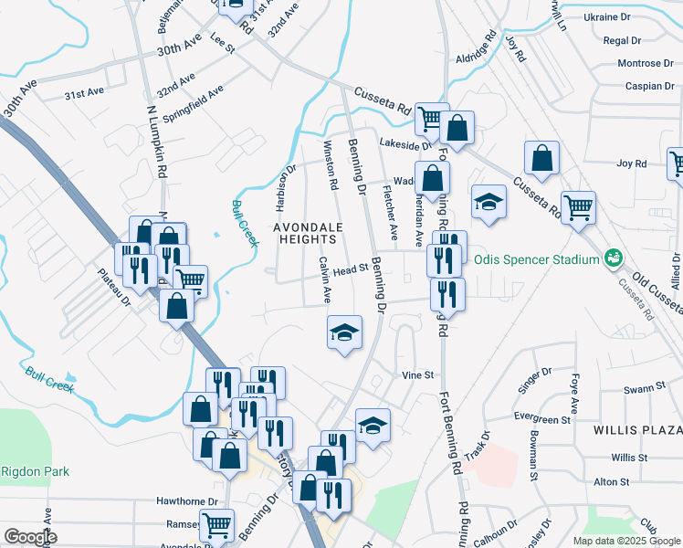 map of restaurants, bars, coffee shops, grocery stores, and more near 1111 Winston Road in Columbus