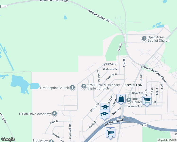 map of restaurants, bars, coffee shops, grocery stores, and more near 932 Pebblebrook Drive in Montgomery