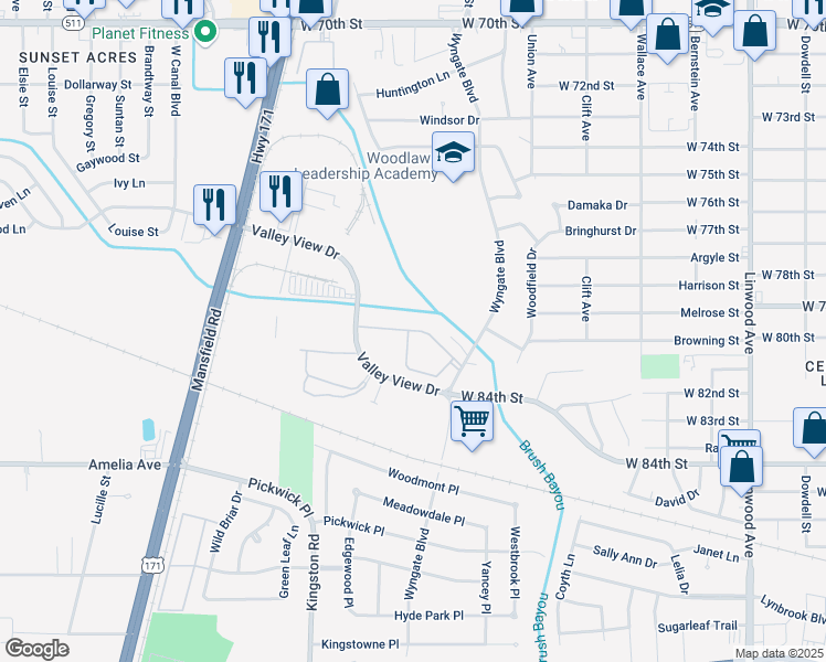 map of restaurants, bars, coffee shops, grocery stores, and more near 904 Bartlett Drive in Shreveport