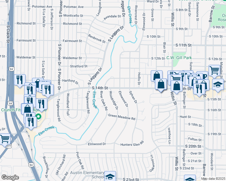 map of restaurants, bars, coffee shops, grocery stores, and more near 1401 Woodridge Drive in Abilene