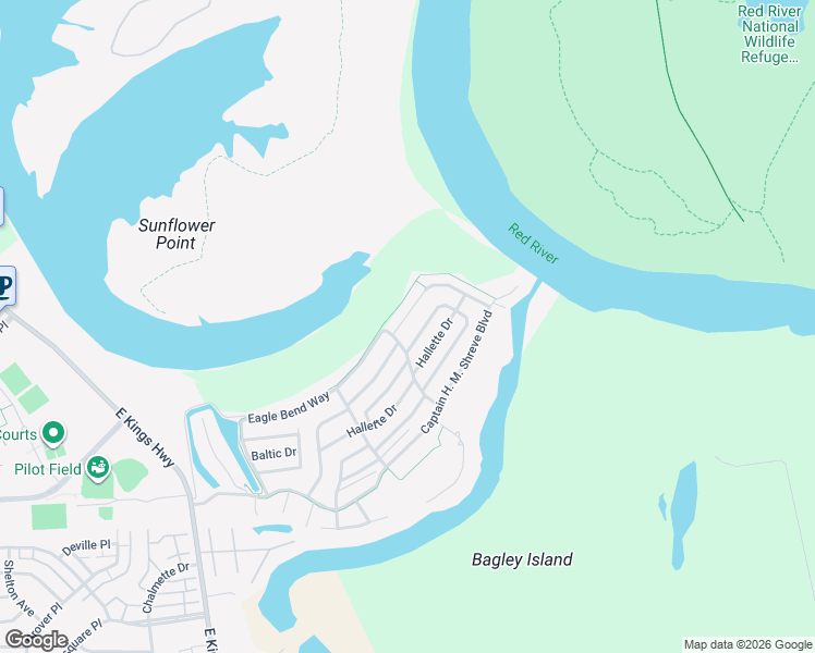 map of restaurants, bars, coffee shops, grocery stores, and more near 293 Eagle Bend Way in Shreveport