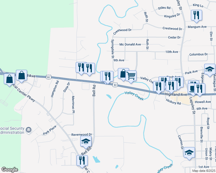 map of restaurants, bars, coffee shops, grocery stores, and more near 1518 W Highland Ave in Selma