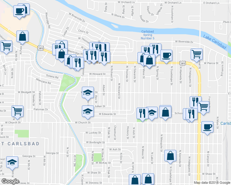 map of restaurants, bars, coffee shops, grocery stores, and more near 1151 West Blodgett Street in Carlsbad