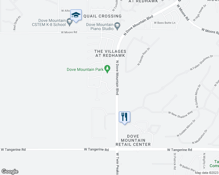 map of restaurants, bars, coffee shops, grocery stores, and more near 12416 North Floating Feather Lane in Marana