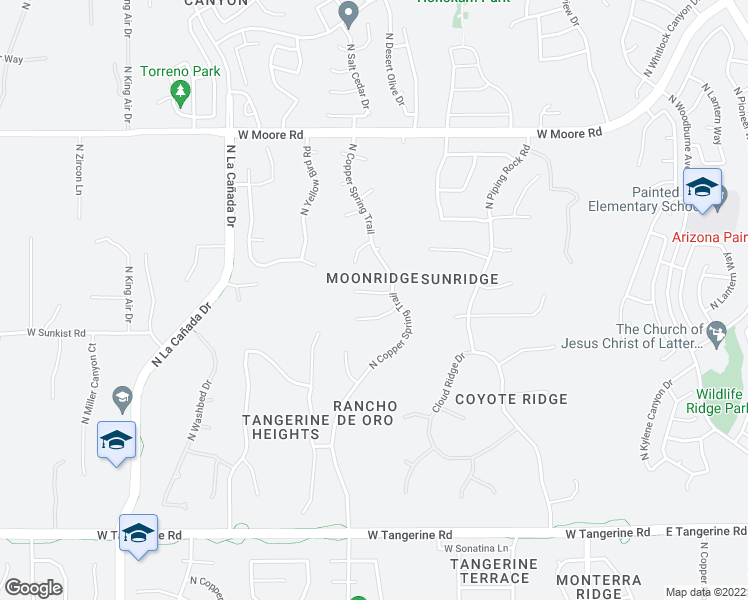 map of restaurants, bars, coffee shops, grocery stores, and more near 913 West Placita Luna Bella in Oro Valley