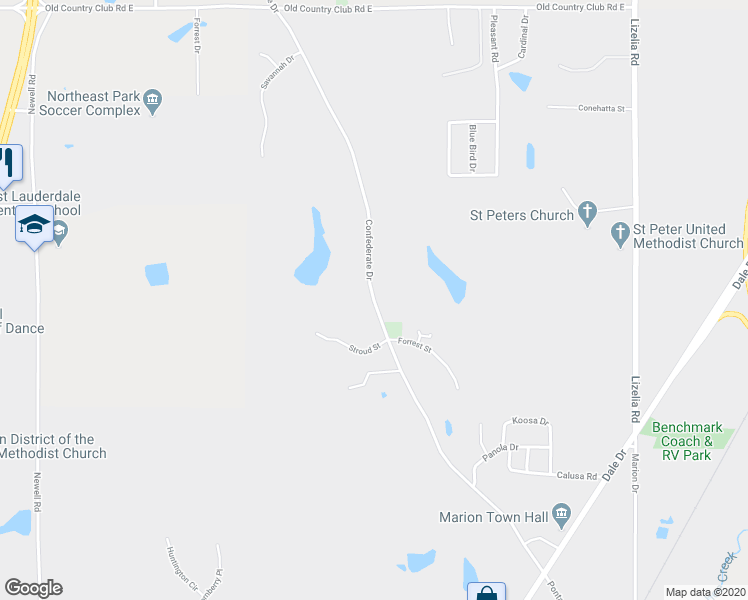 map of restaurants, bars, coffee shops, grocery stores, and more near 6854 Confederate Drive in Marion