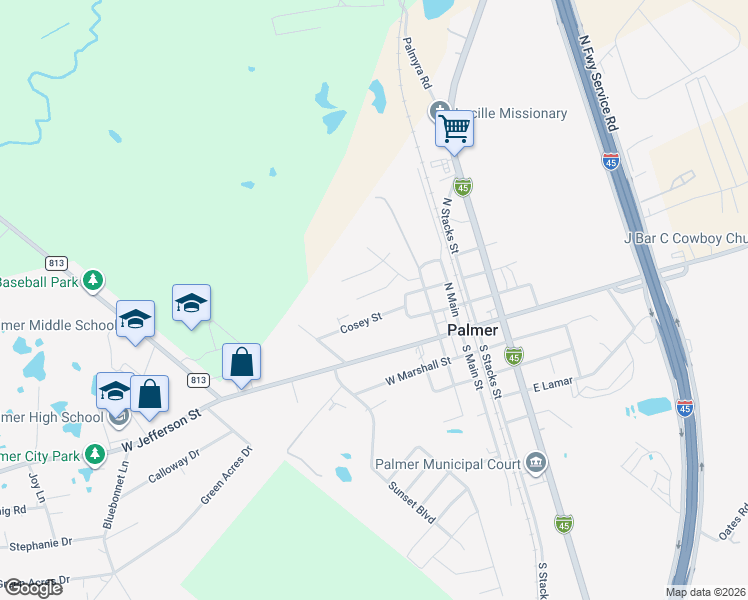 map of restaurants, bars, coffee shops, grocery stores, and more near 106 Halifax Circle in Palmer