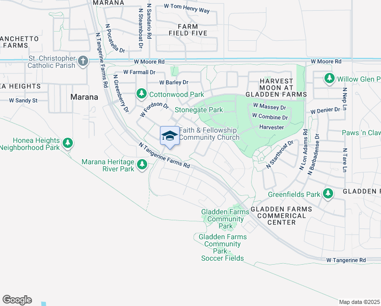 map of restaurants, bars, coffee shops, grocery stores, and more near 11608 West Granville Drive in Marana