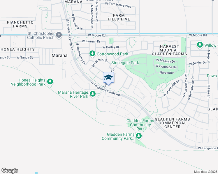 map of restaurants, bars, coffee shops, grocery stores, and more near 11745 West Gladden Farms Drive in Marana