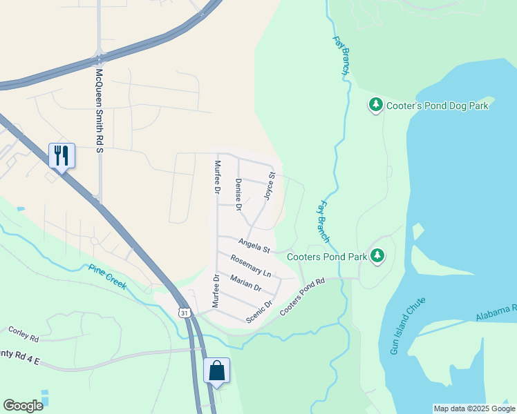 map of restaurants, bars, coffee shops, grocery stores, and more near 222 Joyce Street in Prattville