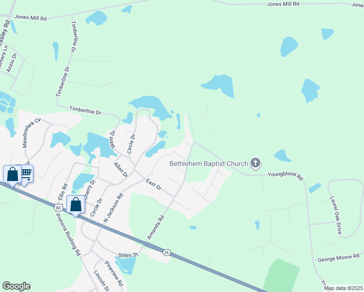 map of restaurants, bars, coffee shops, grocery stores, and more near 103 Rodie Circle in Statesboro