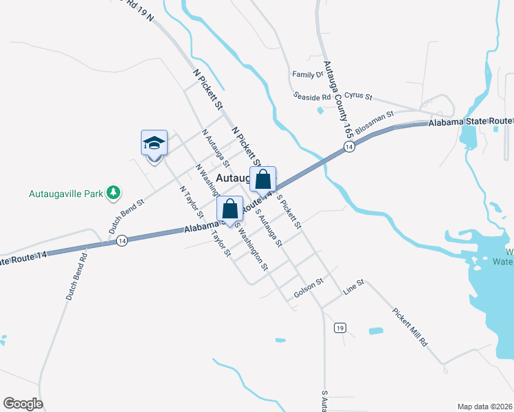 map of restaurants, bars, coffee shops, grocery stores, and more near 2401-2499 Highway 14 in Autaugaville