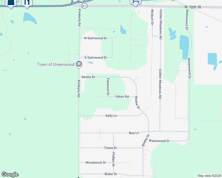 map of restaurants, bars, coffee shops, grocery stores, and more near 7423 Flatwood Drive in Greenwood