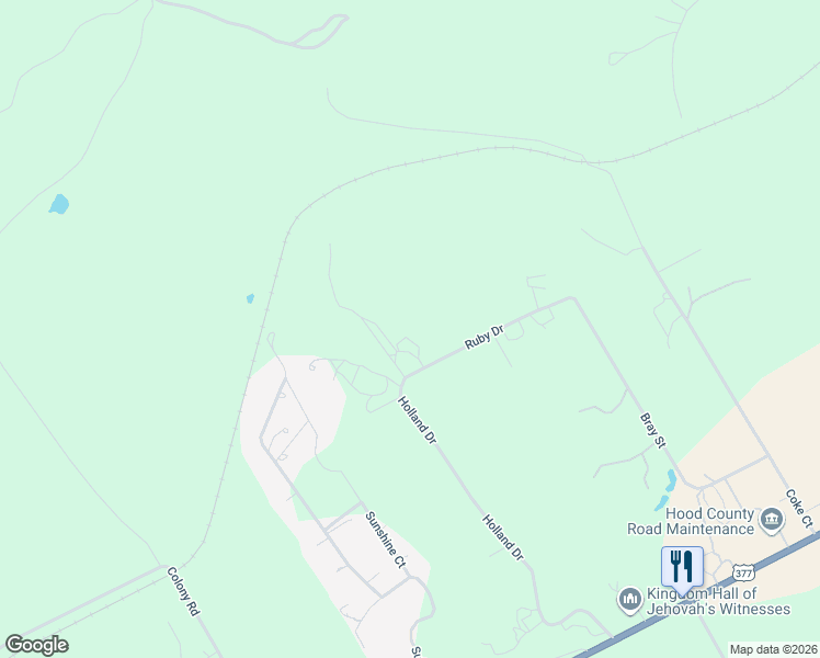 map of restaurants, bars, coffee shops, grocery stores, and more near 4370 Ruby Drive in Granbury