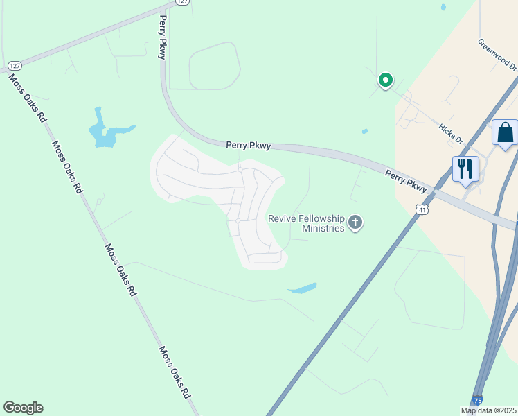 map of restaurants, bars, coffee shops, grocery stores, and more near Agriculture Ln in Perry