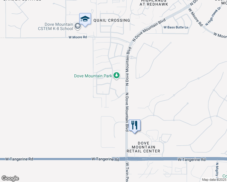 map of restaurants, bars, coffee shops, grocery stores, and more near 5479 West Silent Dove Way in Marana