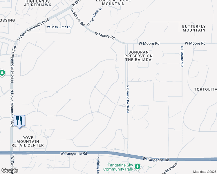 map of restaurants, bars, coffee shops, grocery stores, and more near 12447 North Sunrise Shadow Drive in Marana