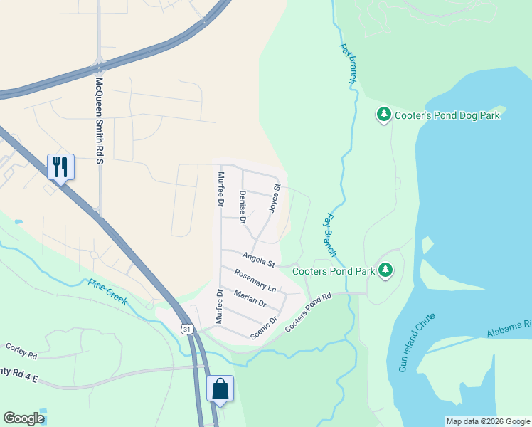 map of restaurants, bars, coffee shops, grocery stores, and more near 217 Joyce Street in Prattville