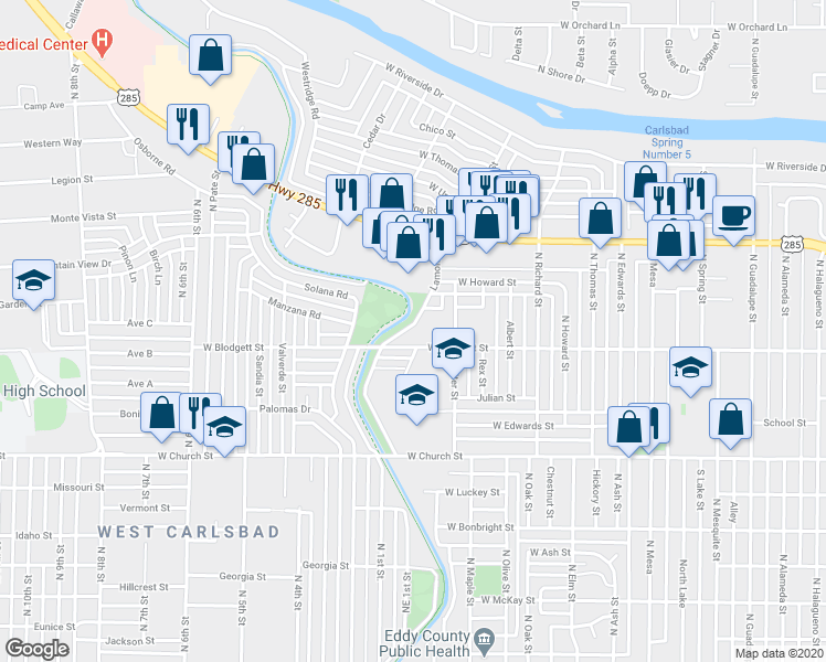 map of restaurants, bars, coffee shops, grocery stores, and more near 1008 Lamont Street in Carlsbad