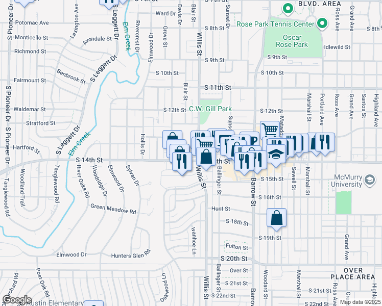 map of restaurants, bars, coffee shops, grocery stores, and more near 3300 South 14th Street in Abilene