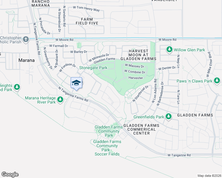 map of restaurants, bars, coffee shops, grocery stores, and more near 12452 North Sandby Green Drive in Marana