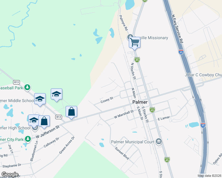 map of restaurants, bars, coffee shops, grocery stores, and more near 106 Halifax Circle in Palmer