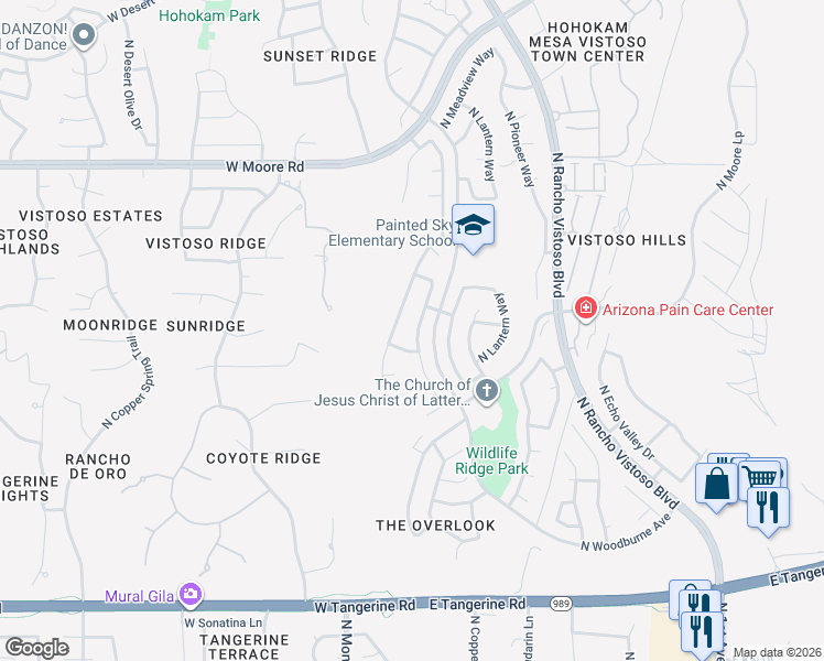 map of restaurants, bars, coffee shops, grocery stores, and more near 12497 North Copper Queen Way in Oro Valley