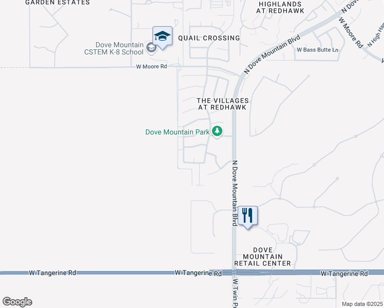 map of restaurants, bars, coffee shops, grocery stores, and more near 12455 North Pinnacle Vista Court in Marana