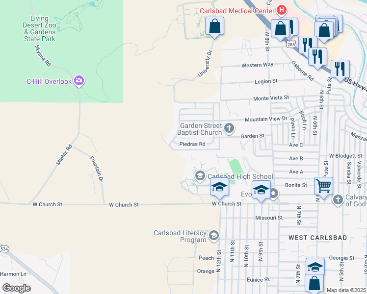 map of restaurants, bars, coffee shops, grocery stores, and more near 3009 Piedras Road in Carlsbad