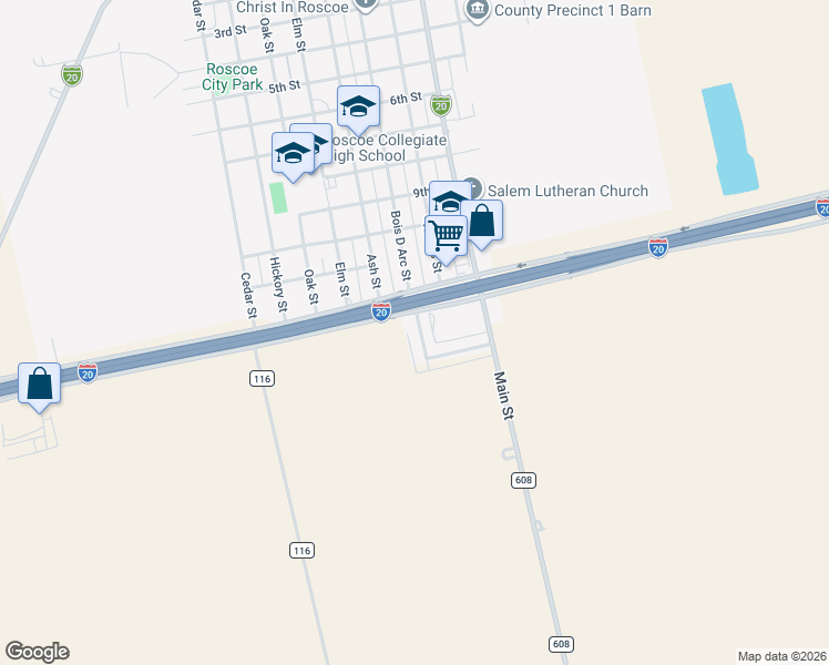 map of restaurants, bars, coffee shops, grocery stores, and more near 1431 Bandera Drive in Roscoe