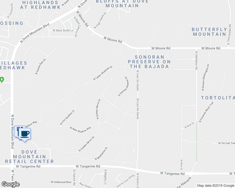 map of restaurants, bars, coffee shops, grocery stores, and more near 12447 North Sunrise Shadow Drive in Marana