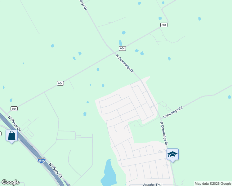 map of restaurants, bars, coffee shops, grocery stores, and more near 1715 North Cummings Drive in Alvarado