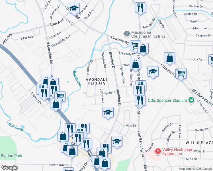 map of restaurants, bars, coffee shops, grocery stores, and more near 1043 Winston Road in Columbus
