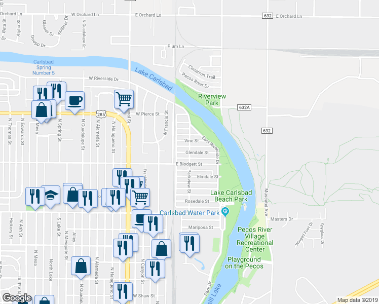 map of restaurants, bars, coffee shops, grocery stores, and more near 300 Glendale Street in Carlsbad