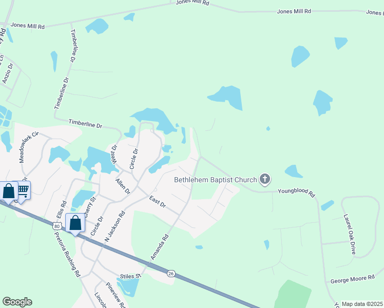 map of restaurants, bars, coffee shops, grocery stores, and more near 103 Rodie Circle in Statesboro