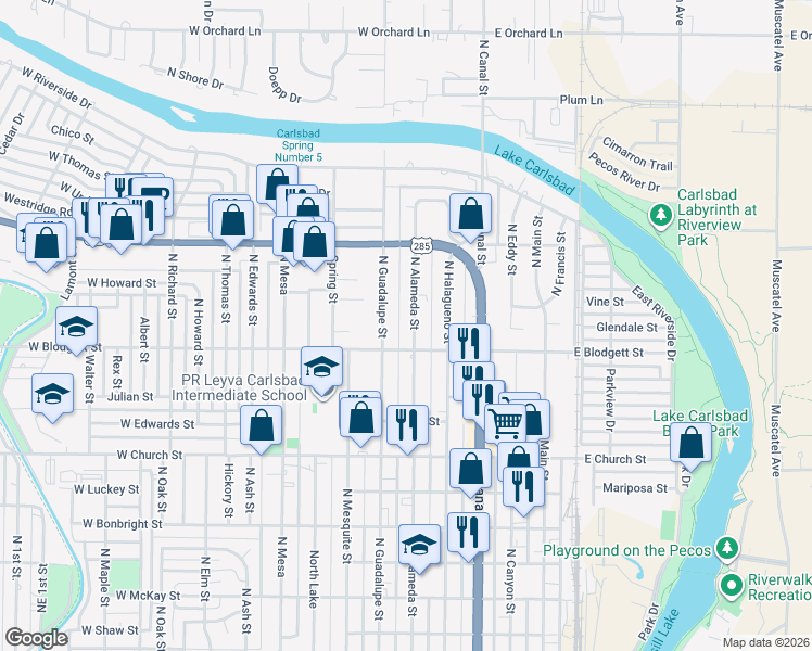 map of restaurants, bars, coffee shops, grocery stores, and more near 1007 North Alameda Street in Carlsbad