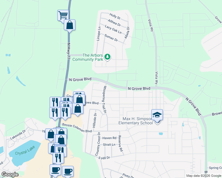 map of restaurants, bars, coffee shops, grocery stores, and more near 339 Sahara Drive in Waxahachie