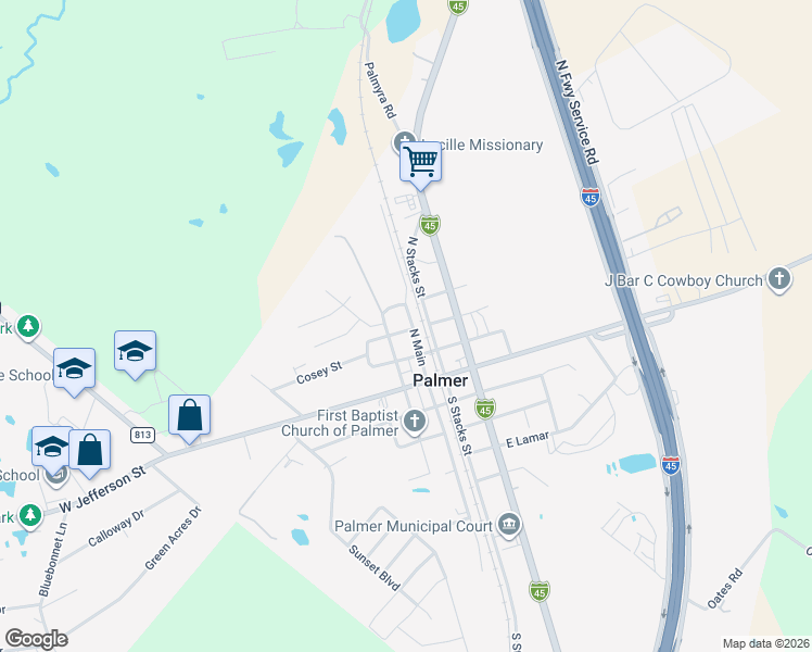 map of restaurants, bars, coffee shops, grocery stores, and more near 300 North Main Street in Palmer