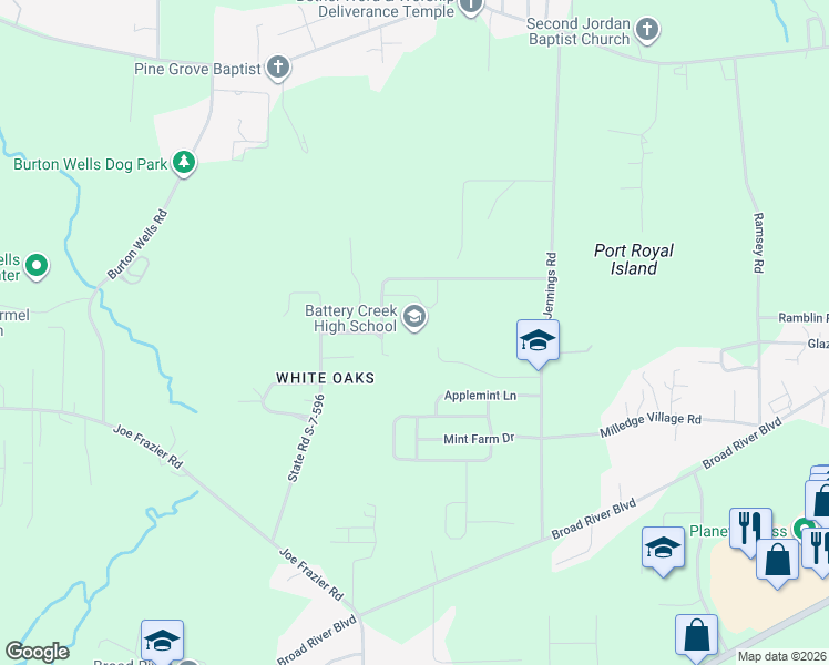 map of restaurants, bars, coffee shops, grocery stores, and more near 1 Blue Dolphin Drive in Beaufort