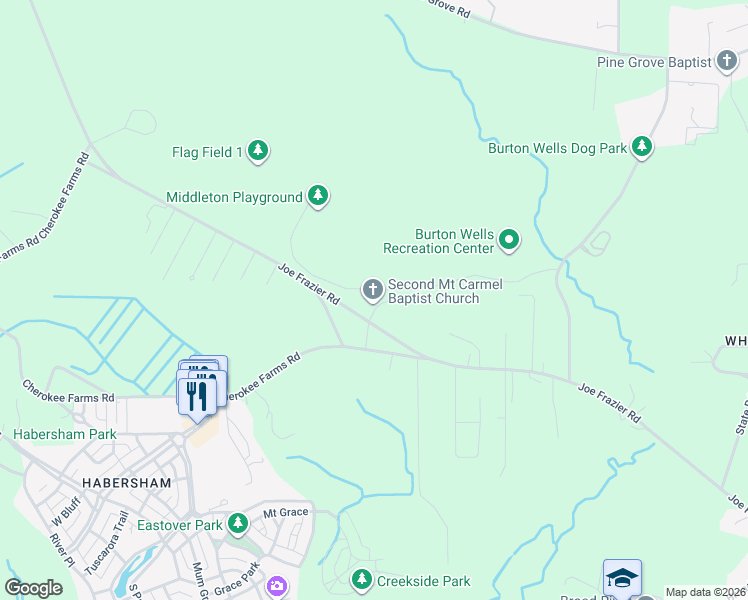 map of restaurants, bars, coffee shops, grocery stores, and more near 240 Joe Frazier Road in Beaufort