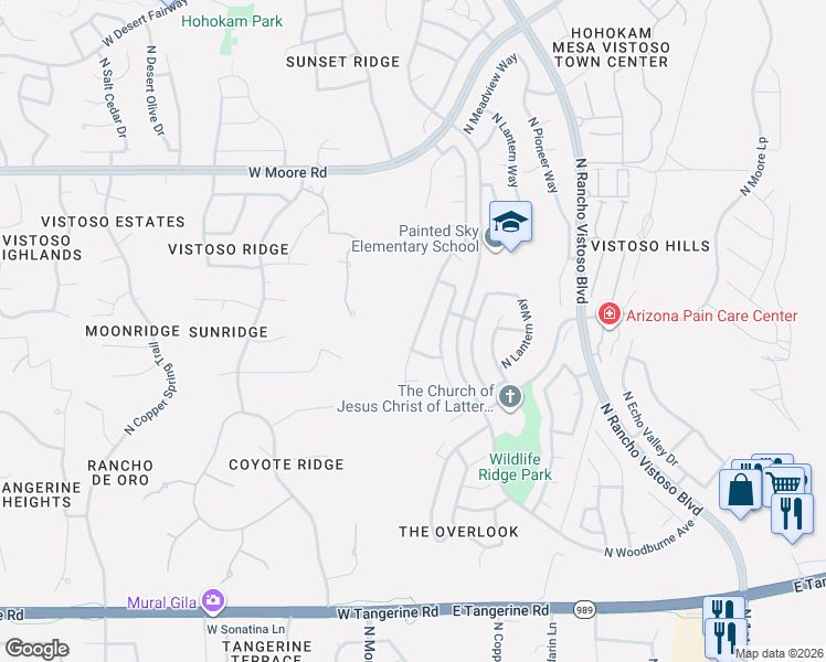 map of restaurants, bars, coffee shops, grocery stores, and more near 12501 North Granville Canyon Way in Oro Valley