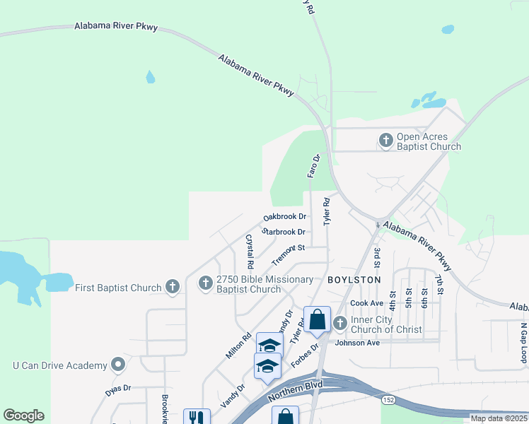 map of restaurants, bars, coffee shops, grocery stores, and more near 1105 Oakbrook Drive in Montgomery